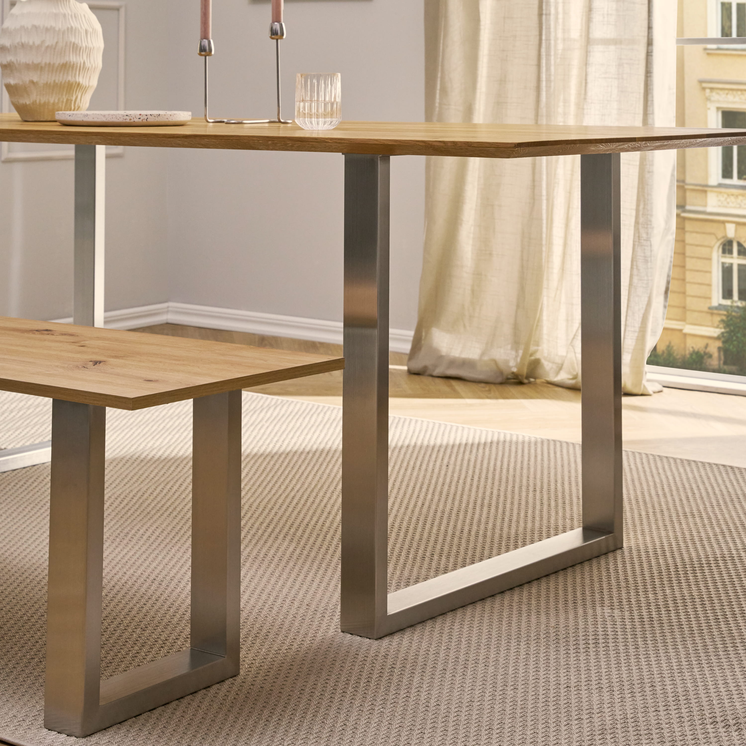 Set of 2 furniture runners RECHTECK - stainless steel