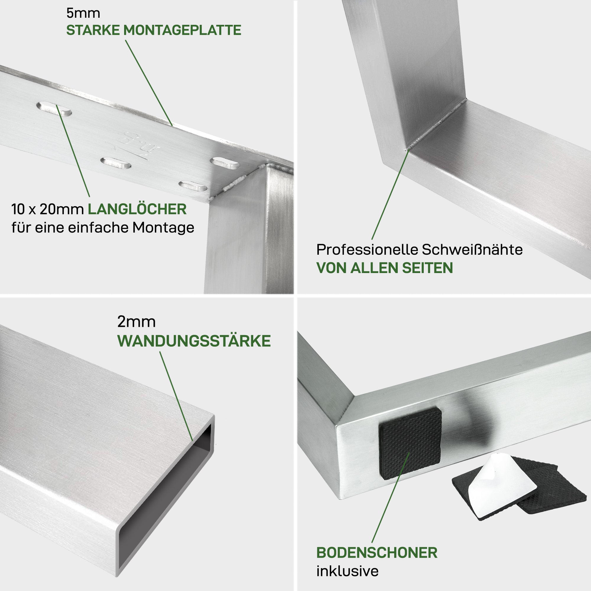 Set of 2 furniture runners RECHTECK - stainless steel