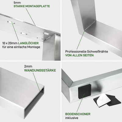 Set of 2 furniture runners RECHTECK - stainless steel