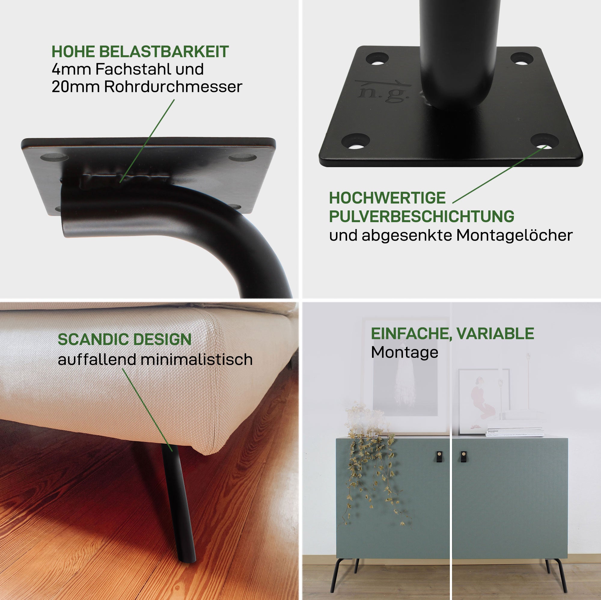 Set of 4 furniture feet CURVED
